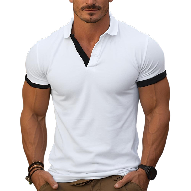 Men's Contrast Color Cotton Blend Short Sleeve Polo Shirt MTA1954G7X