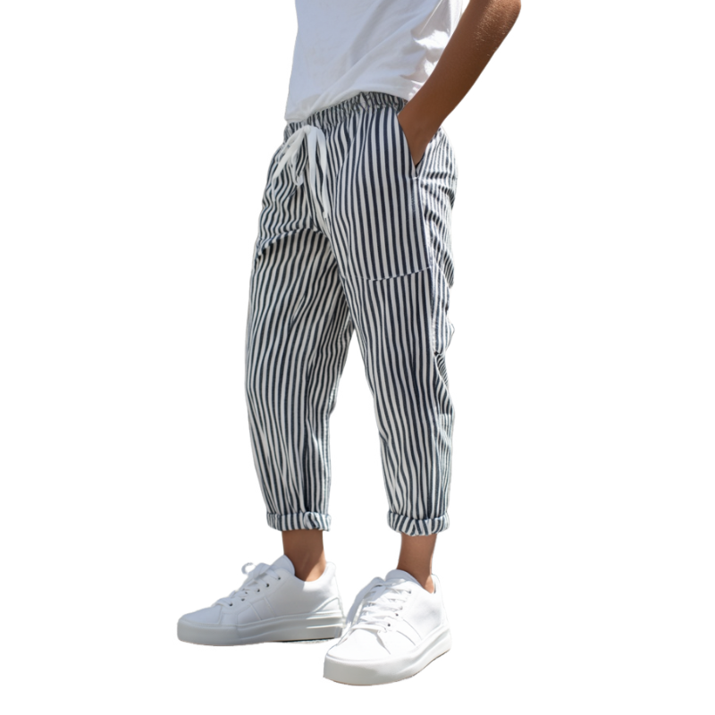 【24-hour shipping out】Men's Casual Cotton Blend Striped Elastic Waist Tapered Pants MTA1006D9M