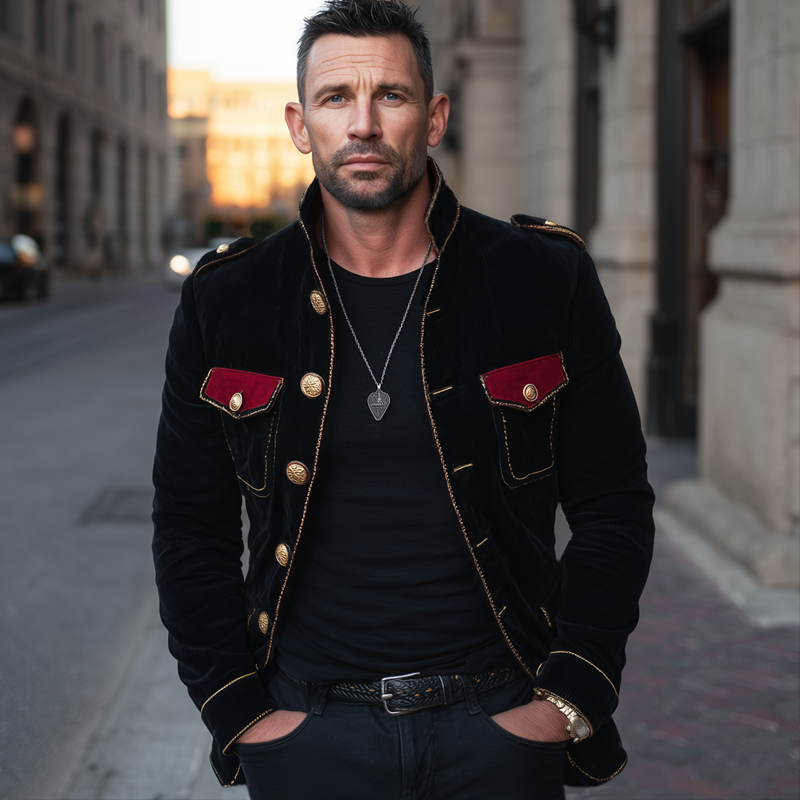 Men's Vintage Stand Collar Velvet Multi-Button Jacket MTA1901H1U