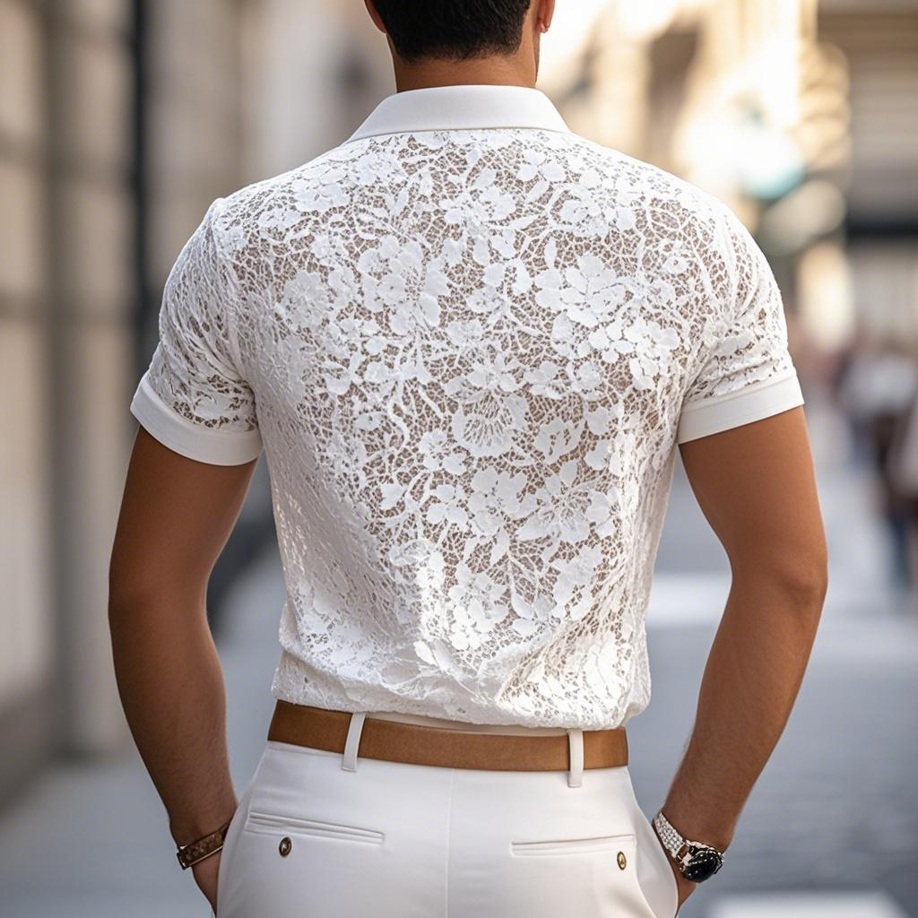 【24-hour shipping out】Men's Solid Lace Lapel Short Sleeve Casual Polo Shirt MTA0885E3Z