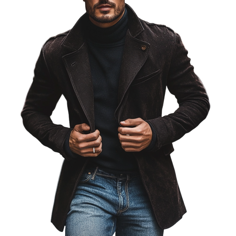 Men's Slim-fit Lapel Faux Suede Single-breasted Mid-length Coat MTA2826I1X