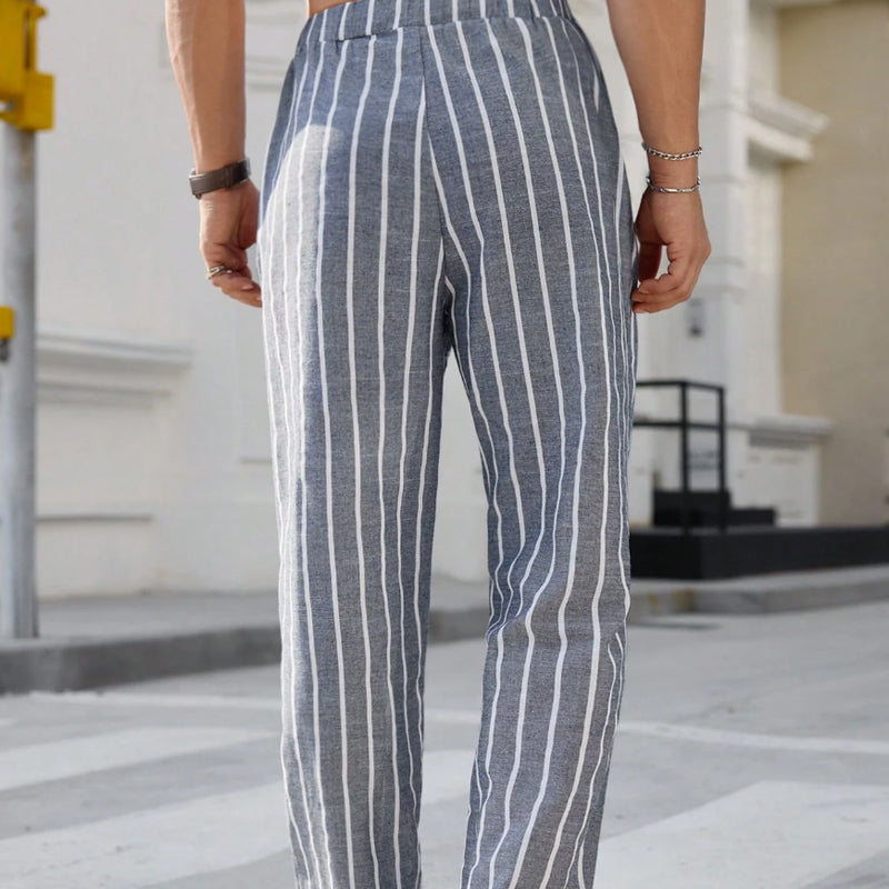 【24-hour shipping out】Men's Casual Cotton and Linen Striped Elastic Beach Pants MTA0386D6X