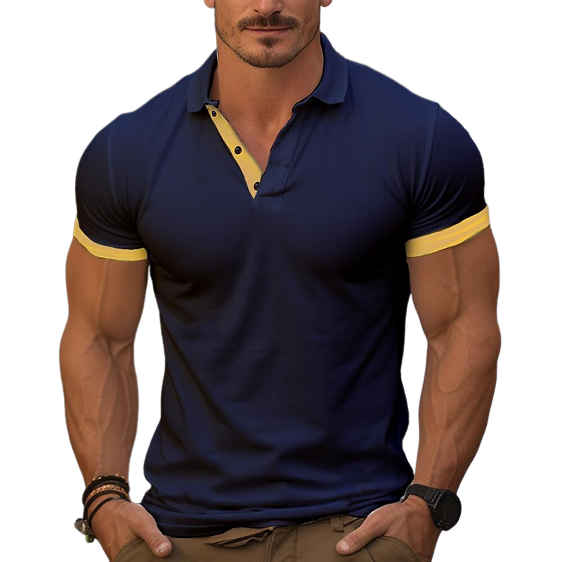 Men's Contrast Color Cotton Blend Short Sleeve Polo Shirt MTA1954G7X