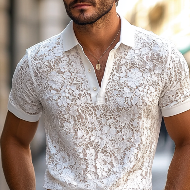 【24-hour shipping out】Men's Solid Lace Lapel Short Sleeve Casual Polo Shirt MTA0885E3Z