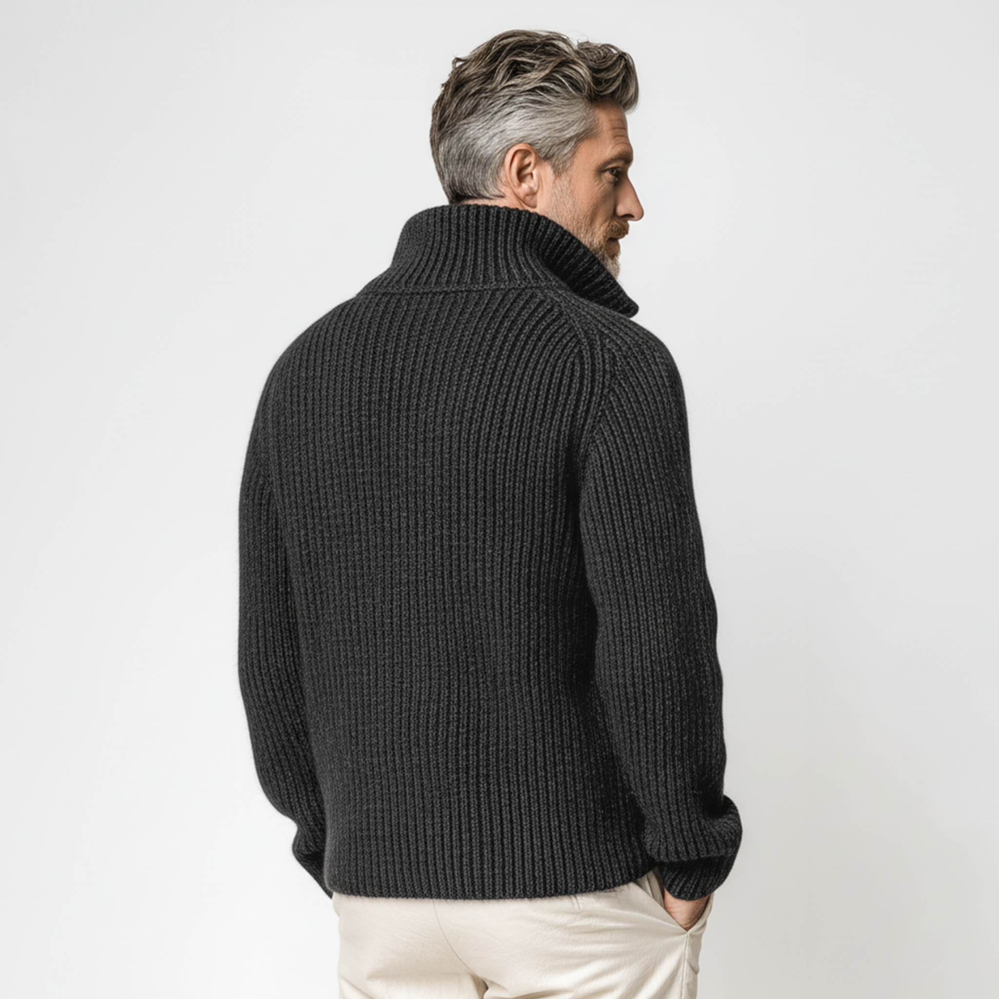 Men's Classic Casual Stand Collar Button Pocket Loose Sweater MTA2607I5K