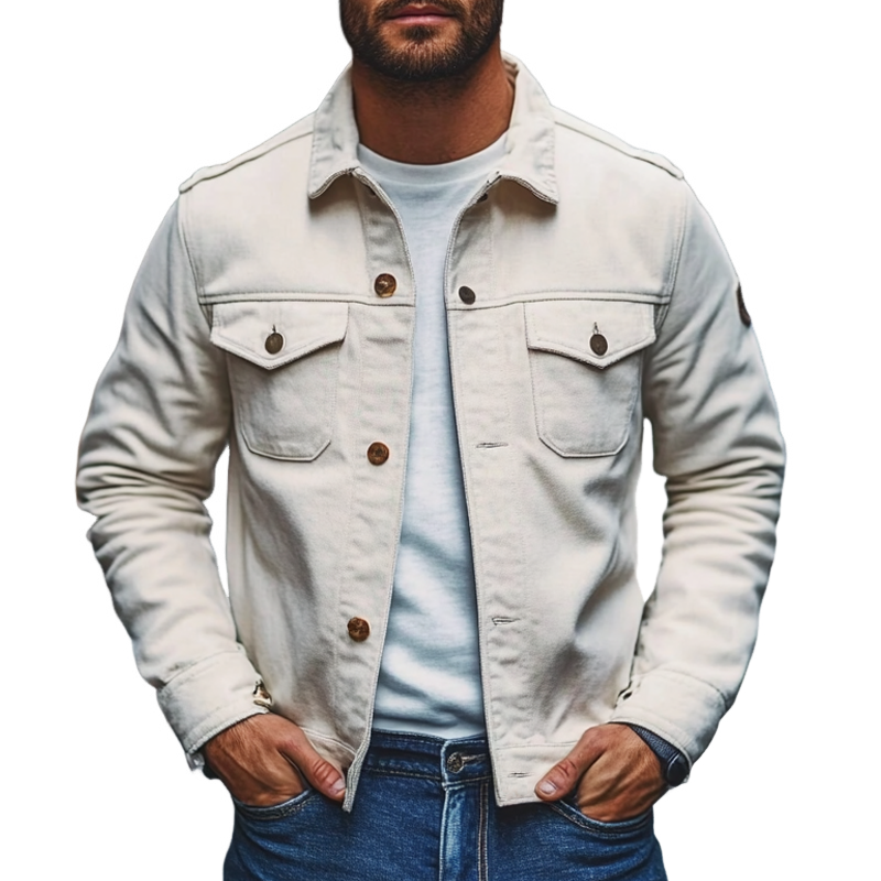 Men's Casual Solid Color Cotton Lapel Jacket MTA2816I1X