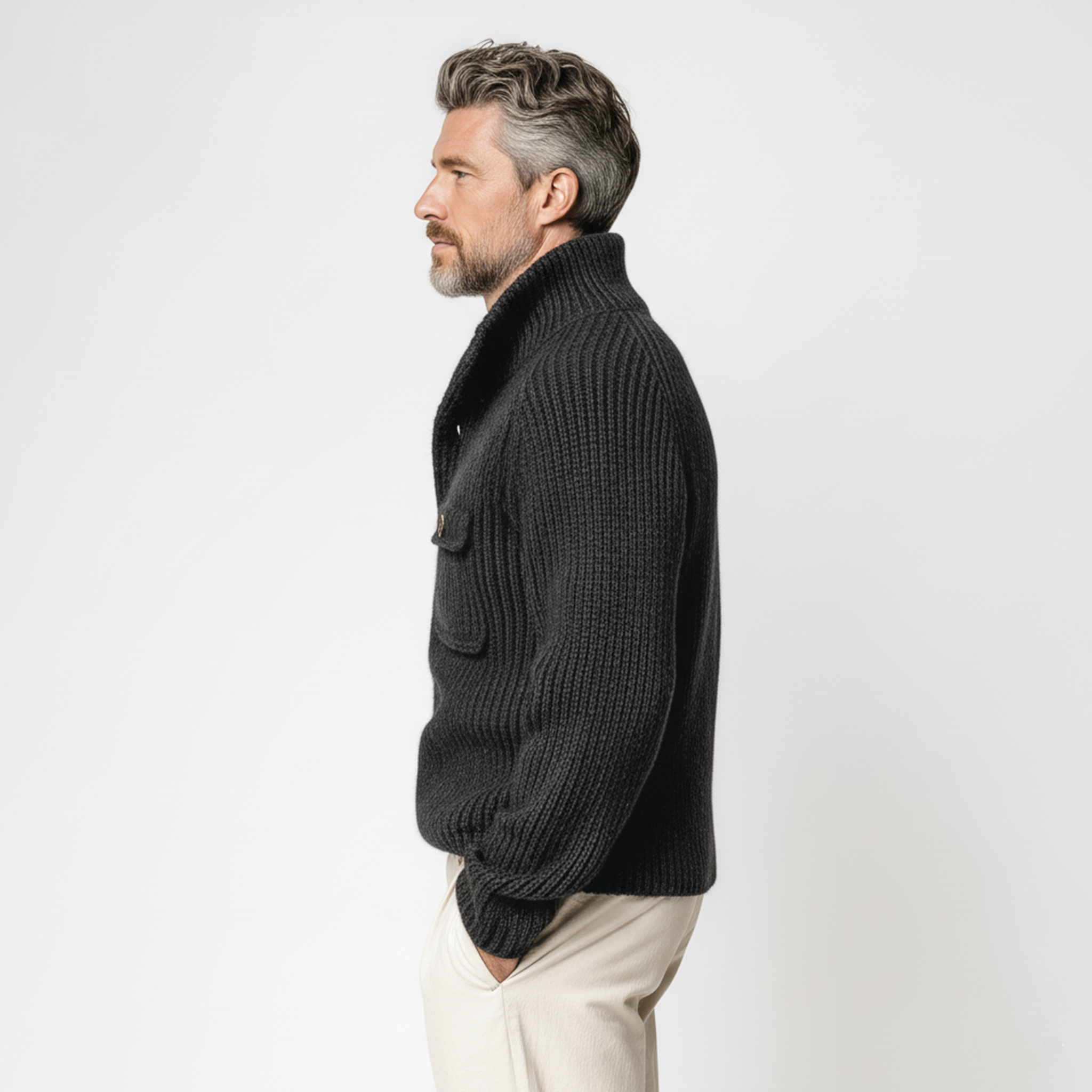 Men's Classic Casual Stand Collar Button Pocket Loose Sweater MTA2607I5K