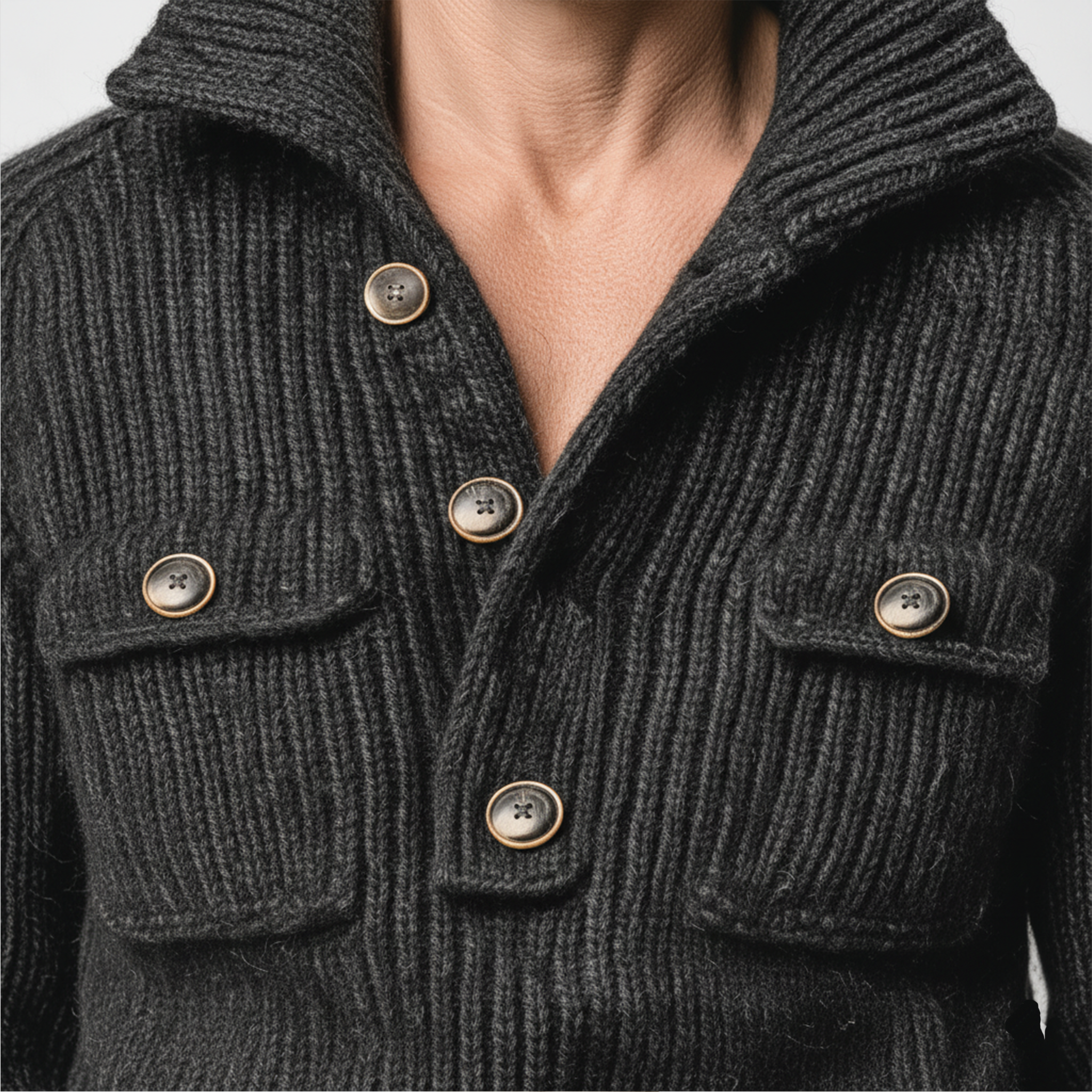 Men's Classic Casual Stand Collar Button Pocket Loose Sweater MTA2607I5K