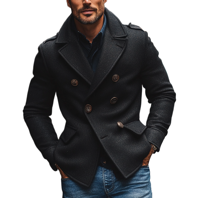 Men's Casual Blended Faux Wool Double-breasted Lapel Jacket MTA2860I4X