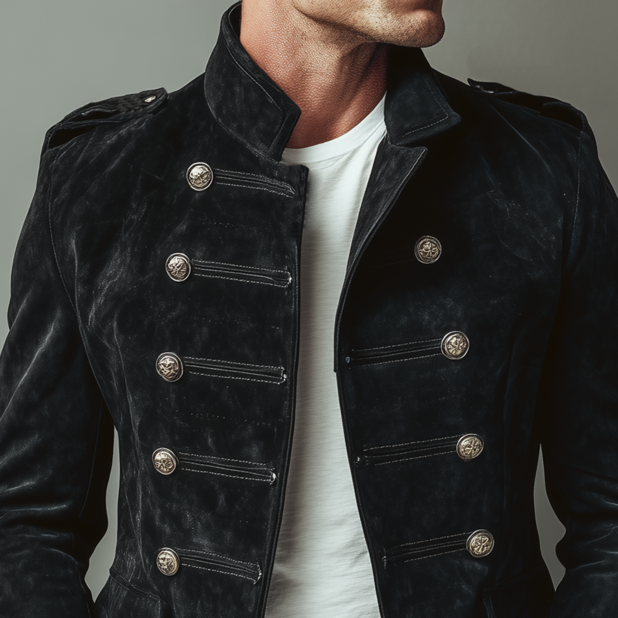 Men's Classic Retro Stand Collar Suede Double-breasted Slim-fit Jacket MTA2282H6K