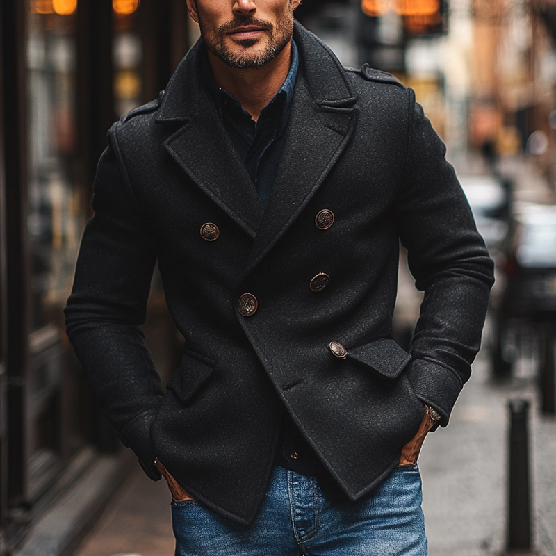 Men's Casual Blended Faux Wool Double-breasted Lapel Jacket MTA2860I4X