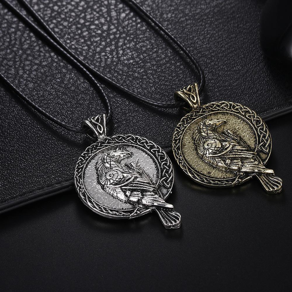 Vintage Casual Ancient Celtic Raven Viking Necklace 34402022TO