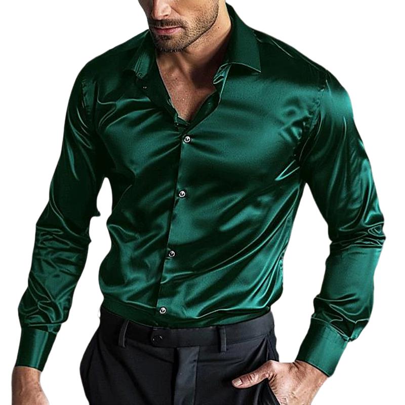 Men's Silk Lapel Long Sleeve No-iron Anti-wrinkle Shirt 69304608Z 